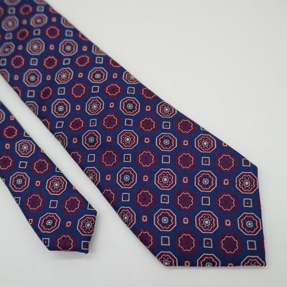 Tasso Elba Blue Red Geometric‎ Woven Silk Tie - Picture 1 of 7